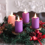 FPOO Battery Operated Advent Candles Purple and Pink Flameless Pillar Candles with Remote Timer for Advent Wreath Church Décor