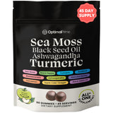 Optimal Prime Sea Moss Gummies, Sea Moss 3000mg, Black Seed 2000mg, Ashwagandha 1000mg, Turmeric, Manuka Honey, ACV, Dandelion, Black Pepper, Burdock, Bladderwrack, Vegan, 90 Gummies