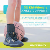 BraceAbility Lace Up Kids Ankle Brace - Pediatric Figure 8 Sprained Foot Support Wrap for Active Youth, Children in Sports, Basketball Protection, Gymnastics, Soccer, and Volleyball (XS)