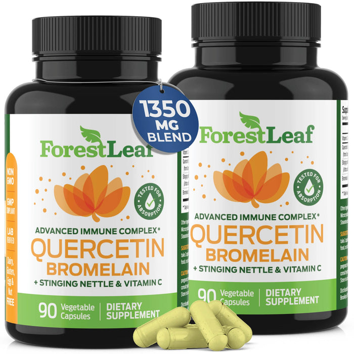 ForestLeaf Quercetin with Bromelain - 1350mg Blend with Vitamin C & Stinging Nettle, Advanced Quercetin 500mg Supplement, Non-GMO Gluten Free, Natural Immune & Respiratory Function 180 Veggie Capsules