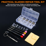 AHFLRITO Eye Glass Repairing Kit, Complete Eyeglass Repair Kit with Screws, Glasses Repair Kit include Silicone Nose Pads, Glasses Screwdriver Set, Tweezer For Sunglasses, Glasses and Spectacle Repair