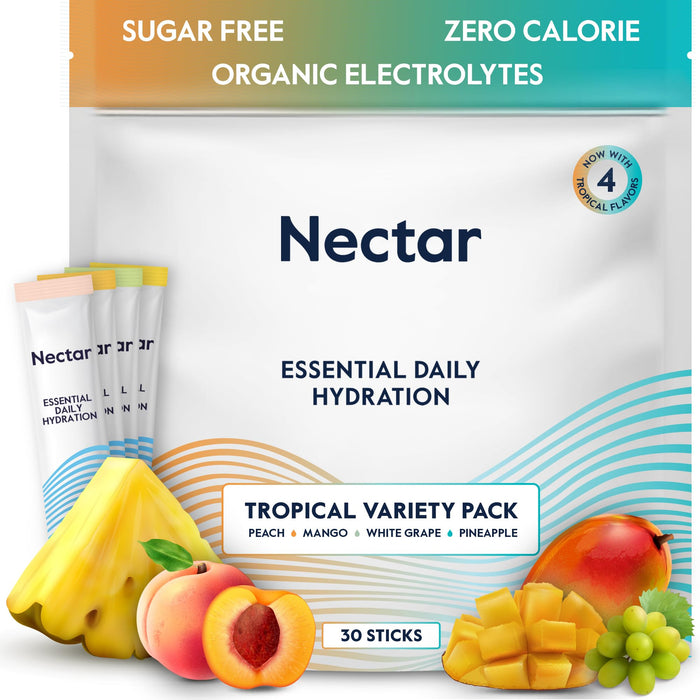 Nectar Hydration Packets - Electrolytes Powder Packets - Sugar Free & 0 Calorie - Organic Fruit Liquid Daily IV Hydrate Packets for Dehydration Relief & Rehydration (Tropical 30 Pack)