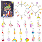 Christmas Advent Calendar 2024 for Girls-24 Days Christmas Countdown Unicorn Advent Calendar Bracelet Necklace DIY Making Kit with Unicorn Mermaid Fruits Charms Xmas Surprise Gift for Girls Kids Teens