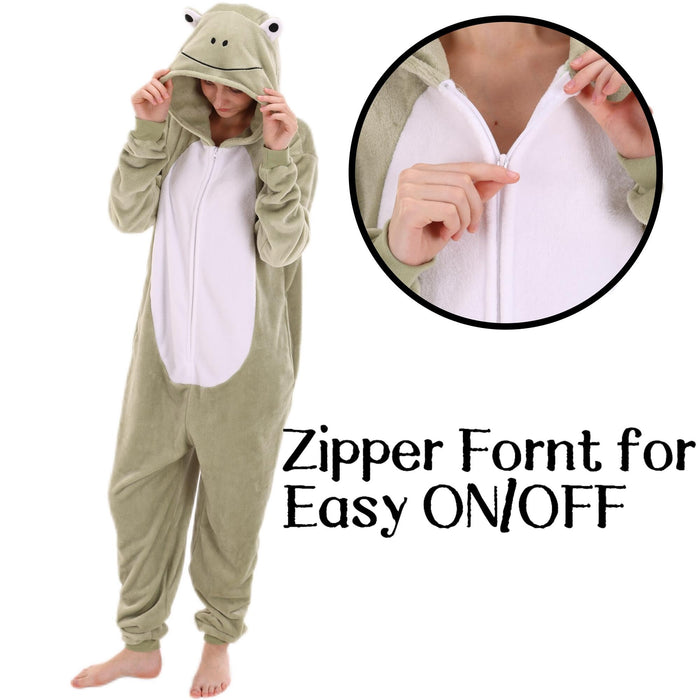 COSUSKET Snug Fit Unisex Adult Onesie Pajamas, Flannel Frog Cosplay Animal One Piece Halloween Costume Sleepwear Homewear