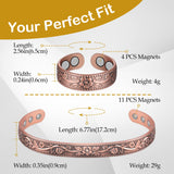 Feraco Magentic Copper Bracelet & Ring Set for Women, Vintage Flower Copper Cuff Bracelet,99.99% Pure Copper with Magnets,Adjustable Magnetic Bangles with Gift Box,Christmas Jewelry Gifts