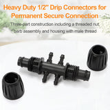 Copadri 12 Pcs 1/2 inch to 1/4 inch Drip Irrigation Tubing Fittings, 1/2" Drip Tubing (1/2" ID x 0.65" OD) to 4 Way 1/4" Irrigation Tubing Locked Barbed Reducing Tee Connectors for Garden Systems