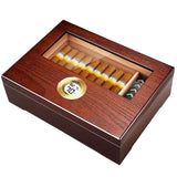 Puffaland Cigar Humidor Box Cigar Case Desktop Box Cedar Wood Cigar Box Gift for 20-25 Cigars with Glass Top and Digital Hygrometer,Brown