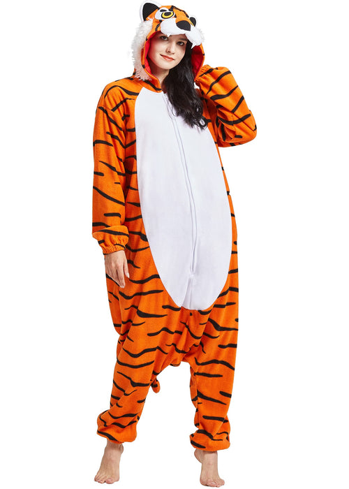 DarkCom Onesie Christmas Pajamas Adult Animal Halloween Costume Cosplay Tiger One Piece Unisex Homewear Polar Fleece Sleepwear X-Large