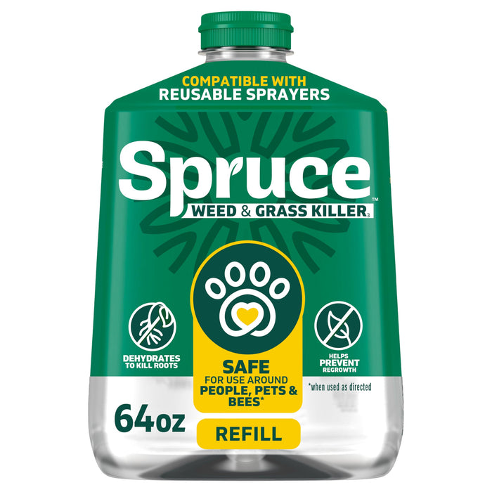 Spruce Weed Killer Refill - Versatile Weed & Grass Killer₃ for Flower Beds, Driveways & Mulch Beds - No Pour, No Mix, No Mess Refill - Kills Dandelions, Crabgrass & More (64 Oz)