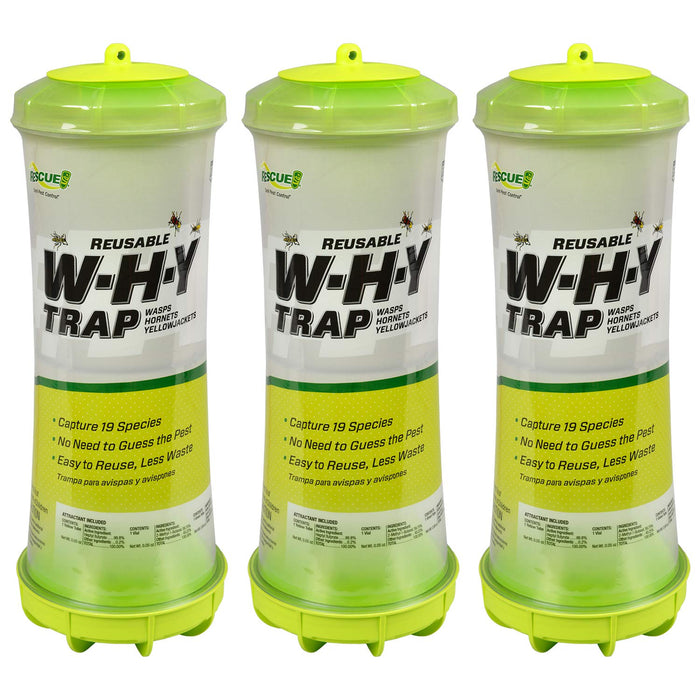 RESCUE! WHY Trap for Wasps, Hornets, & Yellowjackets – Hanging Outdoor Trap - 3 Traps