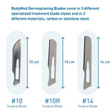 BodyMed Dermaplaning Blades #14 in Carbon Steel, 100 PCS - Sterile for Surgical, Skin Care, and Podiatry Procedures with Straight Tipped Blade for Estheticians