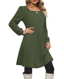 OFEEFAN Christmas Sweater Dress Women Long Sleeve Dress with Pockets ArmyGreen M