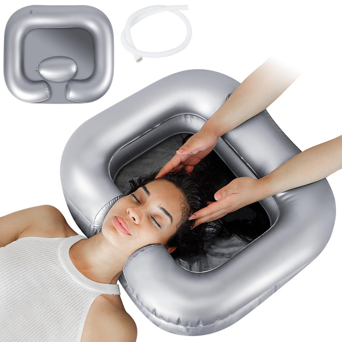 Hair Washing Basin for Bedridden - Inflatable Shampoo Bowl for Disabled, Elderly - Portable Sink For Washing Hair with Neck Support & Drain Hose - Perfect For Curly Hair, Thick Hair & Wash Hair in Bed