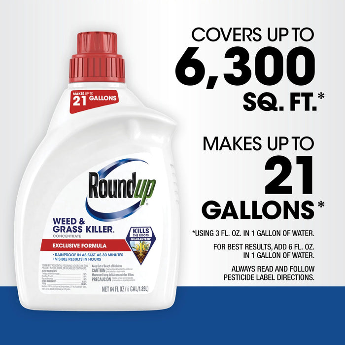 Roundup Weed & Grass Killer₄ Concentrate, Use In and Around Flower Beds, Walkways and other areas of your yard, 64 fl. oz.