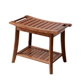 Forevich Bamboo Shower Bench Stool with Storage Shelf Waterproof Shower Chair Spa Bath Seat Excellent for Indoor Use Chestnut Brown