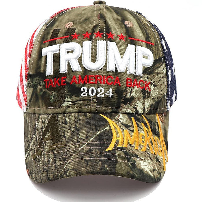 Trump 2024 Hat MAGA Hat Embroidered Take America Back Donald Trump Slogan USA Adjustable Mesh Camo Baseball Cap for Woman Men