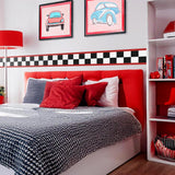 Checkered Flag Wall Border with Red Stripes - Chequered American Diner Room Childs Cars Wallpaper Decor Strips - Without Name