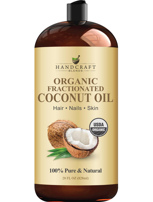Handcraft Blends Organic Fractionated Coconut Oil - 28 Fl Oz - 100% Pure and Natural - Premium Grade Oil for Skin and Hair - Carrier Oil - Hair and Body Oil - Massage Oil