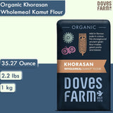 DOVES FARM Organic Khorasan Wholemeal Kamut Flour | Stoneground Ancient Grain Flour | for Pasta & Bread Making | Great for Bread Machine | Imported from UK | Artisan Bread Flour | 35.27 Oz (1kg)