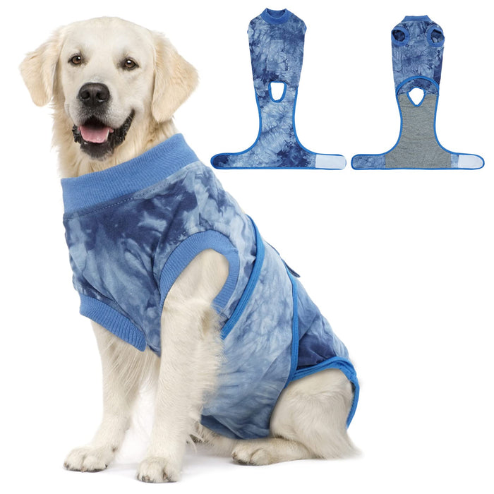 FUAMEY Recovery Suit for Dogs After Surgery,Soft Breathable Dog Bodysuit E-Collar & Cone Alternative Surgical Suit,Male Female Dog Neuter Spay Suits Anti Licking Wounds Onesie Blue Tie Dye XL