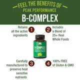 Peak Performance Raw Whole Food Vegan B Complex Supplement. Best B-Complex with Vitamin B1, B2, B3, B5, B6, B7, B9 and B12. Vitamins 90 Capsules. Energy Boost