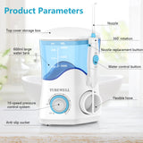 TUREWELL Water Dental Flosser for Teeth/Braces, Water Teeth Cleaner 8 Jet Tips and 10 Pressure Levels, 600ML Large Water Tank Oral Irrigator for Family(White)