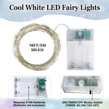 8-Pack White Fairy Lights Battery Operated with Timer, Waterproof 16FT 50 LED String Lights Outdoor Indoor, Twinkle Lights for Bedroom Dorm Wedding Birthday Christmas Parties Centerpiece (Cool White)