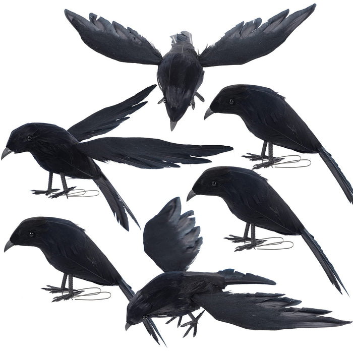 YOFIT Halloween Crow Decorations 6 Pack Fake Black Crows and Ravens