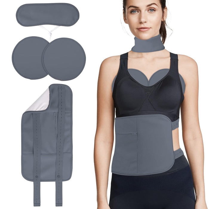 4Pack Castor Oil Pack for Chest, Neck and Abdomen, Reusable Compress Castor Oil Pack Wrap for Abdomen with Adjustable Elastic Strap Flannel Cotton Machine Washable Anti Oil Leak -Grey