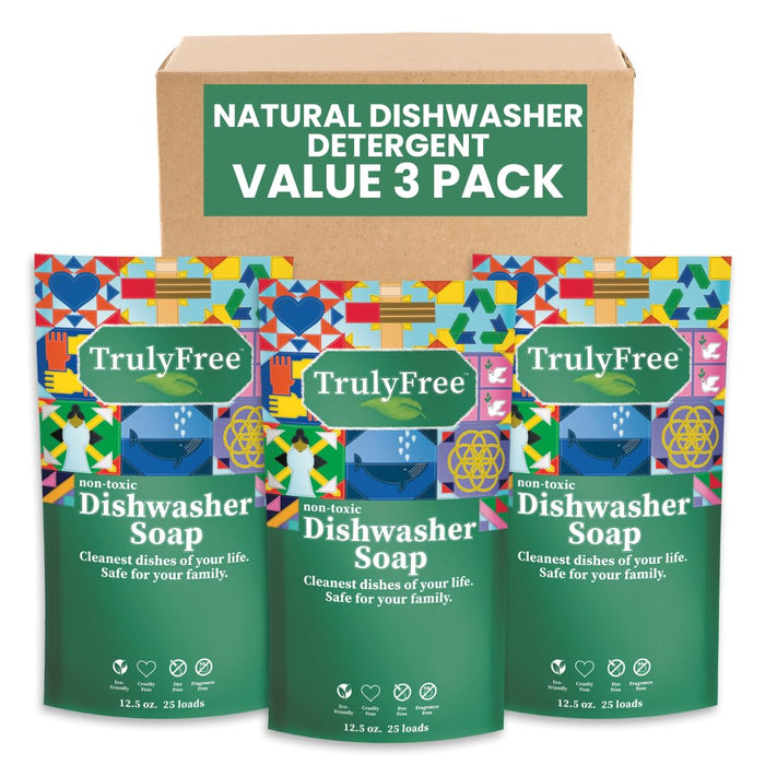 Truly Free Automatic Dishwasher Detergent Powder - Concentrated Dishwashing Detergent, Dish Soap, Hard Water Stain Remover, Kitchen Cleaning Supplies, No Harmful Ingredients - 12.5 oz (Pack of 3)