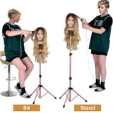 Klvied Metal Mannequin Head Stand, Reinforced Wig Stand Tripod for Styling, Adjustable Wig Head Stand Holder for Cosmetology Hairdressing Training,Rose Golden(Mannequin Head Not Included)