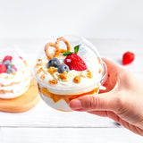 Zezzxu 50 Pack 9 oz Clear Plastic Dessert Cups with Dome Lids (No Hole) and Sporks, Disposable Yogurt Parfait Cups with Lids for Fruit Salad Ice Creams Pudding Cakes