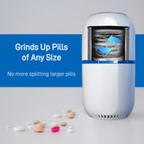 Electric Pill Crusher Grinder - Fine Powder Electronic Pulverizer for Small & Large Medication & Vitamin Tablets - Comes with Pill Organizer, Brush, Spoon, Cloth & Stainless Steel Blades by Pill Mill