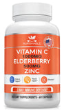Elderberry with Zinc and Vitamin C For Adults - Vitamin C 1000mg Capsules with Zinc 50mg & Elderberry for Immune Support & Antioxidant Protection - Easy To Swallow, Non-GMO - 60 Veggie Capsules