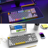 A.JAZZ AK873 Wired 87 Key TKL Retro Color Mechanical Gaming Keyboard with Rainbow Backlit Hot-swap Linear Red Switch NKRO Gasket Custom Coiled Aviator C to A Cable for Win/PC/Mac Gamer(Gray Yellow)