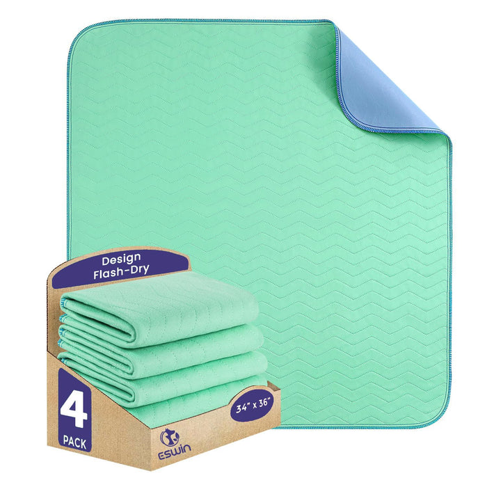 Washable Underpads,34" x 36" (Pack of 4) - Super Absorbency Reusable Bedwetting Incontinence Pads for Kids, Adults, Elderly, and Pets - Waterproof Protective Pad for Couch, Sofa, Floor,Bed