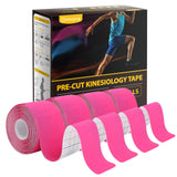Dimora Kinesiology Tape 4 Rolls - Elastic Cotton Athletic Tape, 65.6 ft 80 Precut Strips in Total, Medical Grade Adhesive Sports Tape for Muscle Pain Relief and Joint Support, Pink