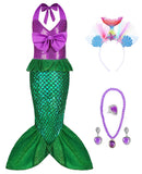 Oumbivil Grils Mermaid Costume Ariel Princess Dress Cosplay Birthday Party Halloween Costumes with Headband, Necklace OU057S