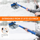 AstroAI 62.4" Ice Scraper and Extendable Snow Scraper for Car Windshield with Foam Grip and 360° Pivoting Brush Head for Christmas Car Auto Truck SUV(Blue)