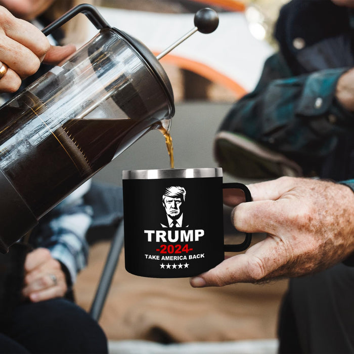 Icesip Trump Dad Mug 14 oz Insulated Coffee Mug with Lid and Handle, 14oz Double Wall Stainless Steel Coffee Tumbler Travel Cup, Black 1 Pack