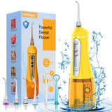 Water Dental flosser for Teeth Cleaning - Rechargeable Cordless Oral Irrigator 4 Modes 6 Tips IPX 7 Waterproof Portable Teeth Cleaner Pick for Home Trave（Yellow）