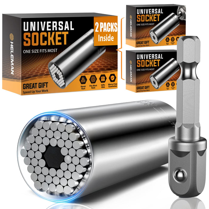 Super Universal Socket Tool Gifts for Men - 2 Pack Christmas Stocking Stuffers Mens Gift Socket Set with Power Drill Adapter(7-19 MM) Cool Stuff Gadgets for Birthday Gift for Women Fathers Dad