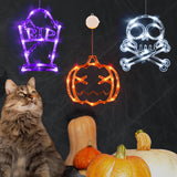 LOLStar Halloween Decorations 3 Pack Orange Pumpkin, White Skull, Purple Tombstone Halloween Window Lights with Suction Cup, Battery Operated Halloween Lights with Slow Fade Mode and Timer Function