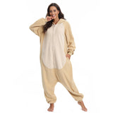 NAITOKE Adult Animal Onesie Halloween Costume Cosplay One-Piece Pajamas Women Man Teens Khaki