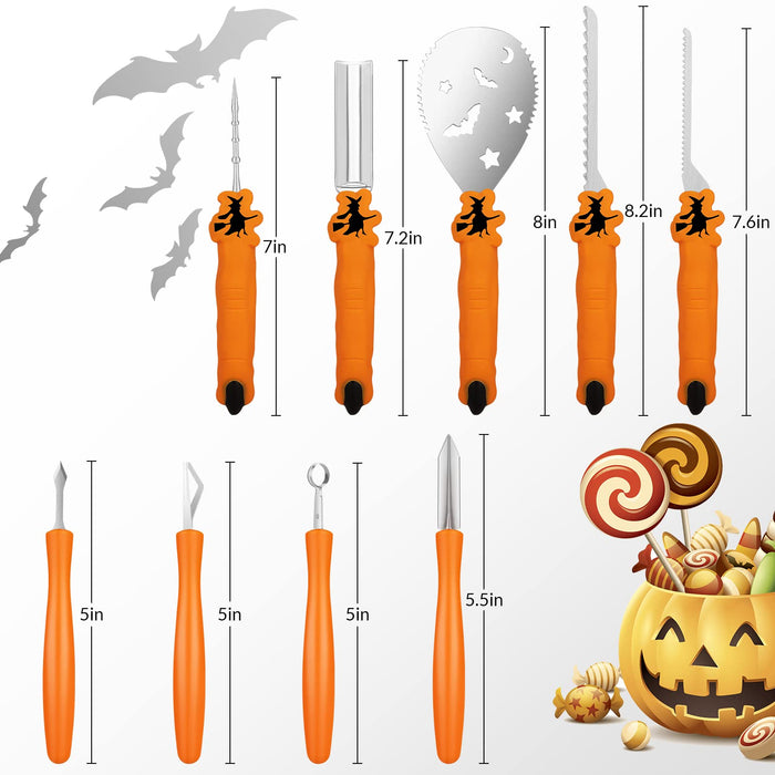 TRAALL Pumpkin Carving Kit Tools Halloween, Professional Heavy Duty Carving Set, Stainless Steel Sculpting Tool Carving Knife for Halloween Decoration Jack-O-Lanterns, Gift for Halloween(9PCS)