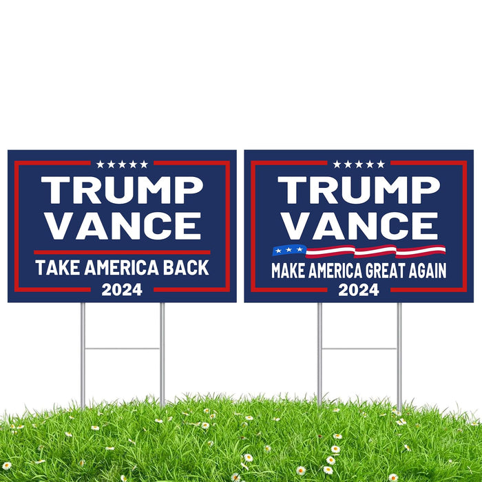 2 Pack Trump Vance 2024 Yard Sign,Donald Trump JD Vance Yard Sign Waterproof, 18" X 12" MAKE AMERICA GREAT AGAIN Outdoor Yard Lawn Signs Double Sided with H-Stake