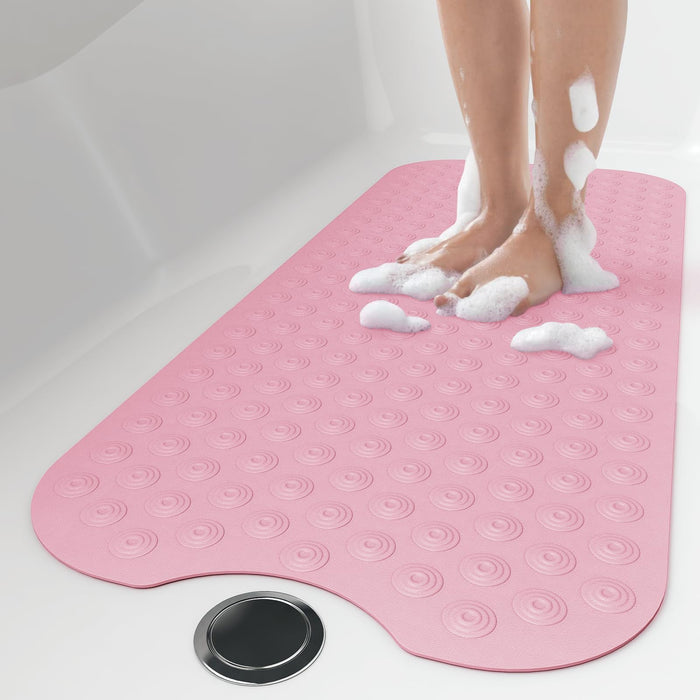 OTHWAY No Suction Cup Bath Mat: 39x16 inch Extra Long Bathmat│Perfect for Refinished or Ordinary Bath Tubs│Made of Nature Rubber│a Blessing for The Elderly and Children (Pink)