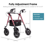 ELENKER All-Terrain Rollator Walker with 10” Rubber Wheels, Padded Seat & Backrest, Under-seat Basket for Seniors, Red