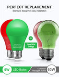 Red and Green Light Bulbs 【4 Pack 】, A19 LED Christmas Light Bulbs, 9W E26 Red Light Bulbs Green Light Bulbs 720LM Red Bulbs Green Bulb Outdoor for Halloween Christmas Lighting, Porch, Non-Dimmable