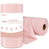 AIDEA Microfiber Cleaning Cloth Roll Pink-75PK, Microfiber Towels for Cars, Commercial Shop Rags, Tear Away Reusable Paper Towels, Lint-Free Cleaning Rags for House, Kitchen, Garage Shop-11.5"×11.5"